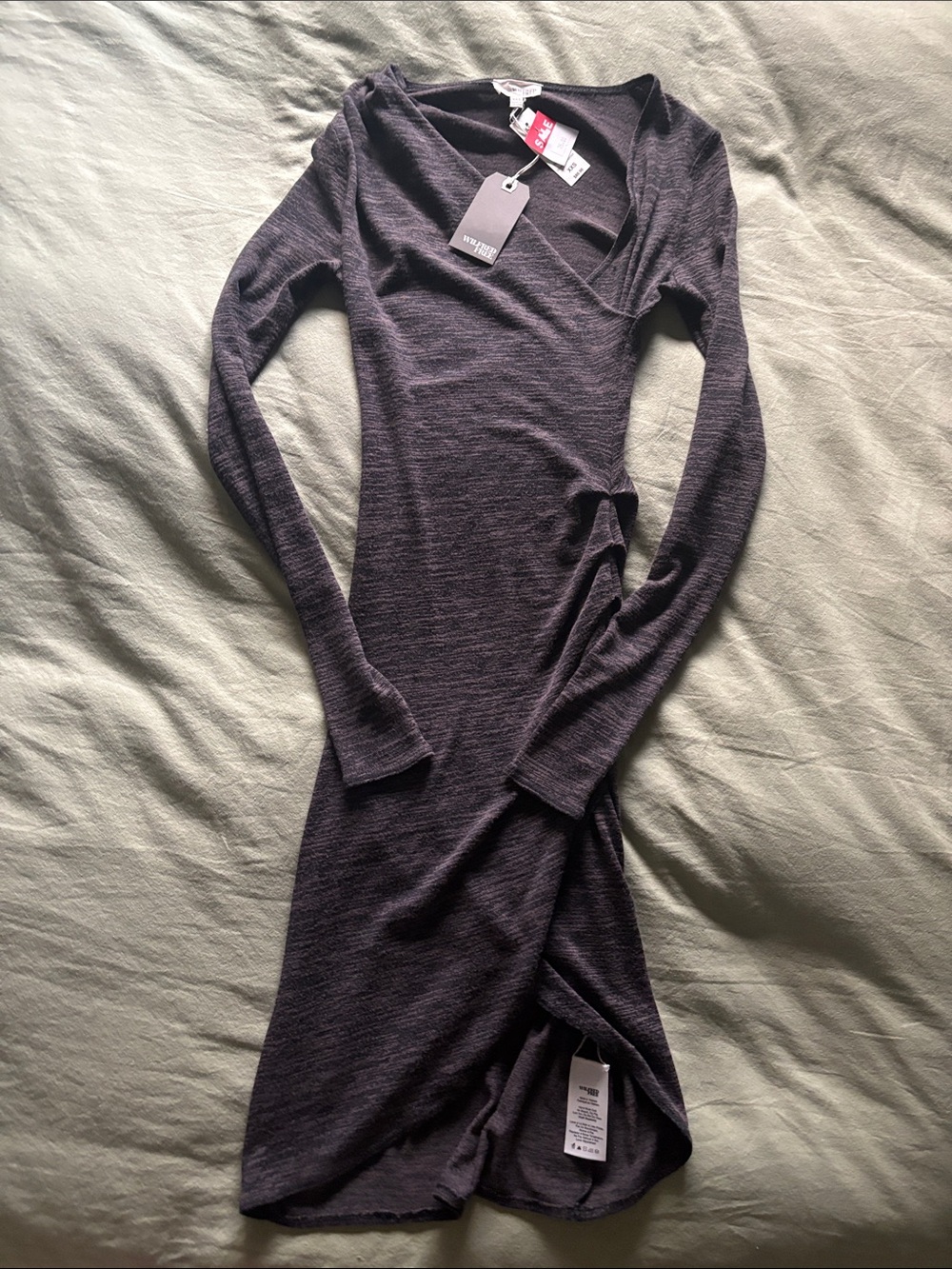 NWT Aritzia Wilfred Free Klum Faux Wrap Dress Charcoal Black Size XXS